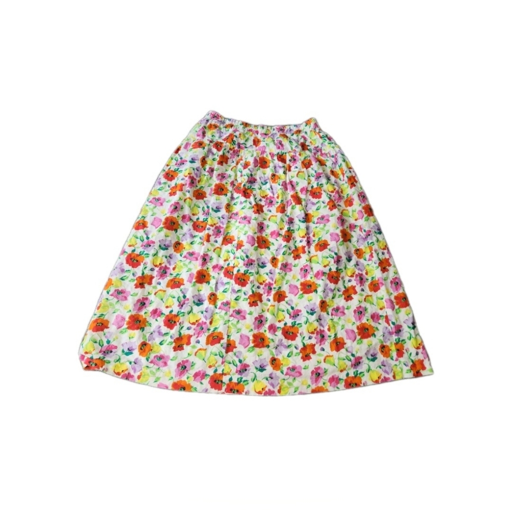Vintage 80s Andrea Gayle Floral Midi Skirt Cottage Garden Party Medium Spring